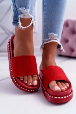 Hot Boto Damskie Klapki Wysokie Czerwone Kadela