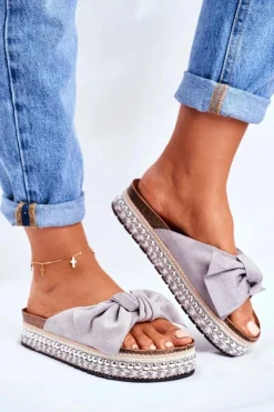 Hot Damskie Klapki Wysokie Szare Mortigo Damskie Klapki Damskie Klasyczne