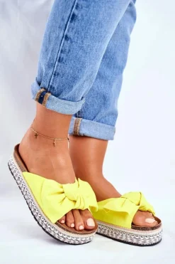 Damskie Klapki Wysokie Żółte Neonowe Mortigo Damskie Klapki Damskie Klasyczne