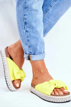 Damskie Klapki Wysokie Żółte Neonowe Mortigo Damskie Klapki Damskie Klasyczne