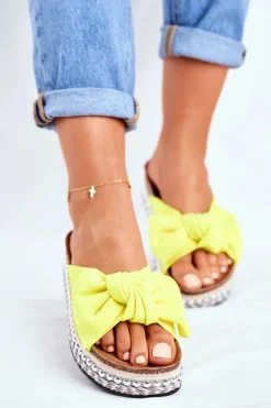 Damskie Klapki Wysokie Żółte Neonowe Mortigo Damskie Klapki Damskie Klasyczne