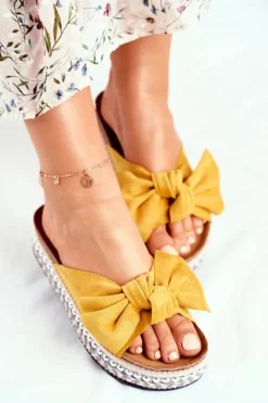 Sale Boto Damskie Klapki Wysokie Żółte Mortigo