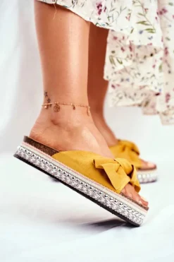 Sale Boto Damskie Klapki Wysokie Żółte Mortigo