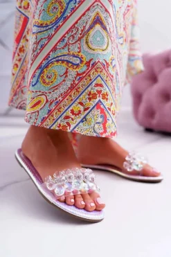 Klapki Damskie Klasyczne>Boto Damskie Klapki Z Cyrkoniami Lu Boo Benzynowe Srebrne Mediana