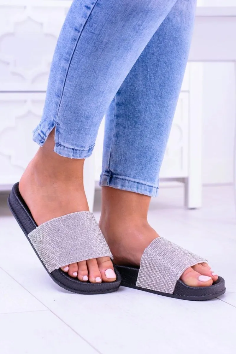 Klapki Sportowe|Klapki Damskie Klasyczne>Boto Damskie Klapki Z Cyrkoniami MadameCristal Czarne