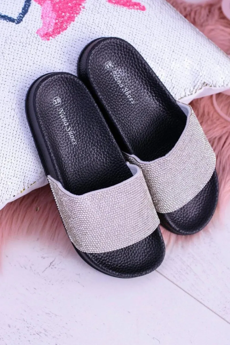 Klapki Sportowe|Klapki Damskie Klasyczne>Boto Damskie Klapki Z Cyrkoniami MadameCristal Czarne