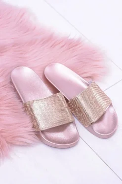 Boto Damskie Klapki Z Cyrkoniami LadyCristal Różowe Złoto