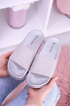 Clearance Damskie Klapki Z Cyrkoniami MadameCristal Srebrne Damskie Klapki Sportowe|Klapki Damskie Klasyczne