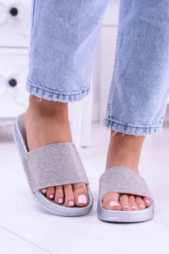 Clearance Damskie Klapki Z Cyrkoniami MadameCristal Srebrne Damskie Klapki Sportowe|Klapki Damskie Klasyczne