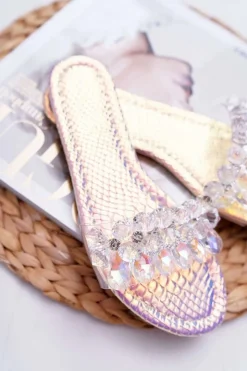 Best Damskie Klapki Z Cyrkoniami Lu Boo Benzynowe Różowe Mediana Damskie Klapki Damskie Klasyczne