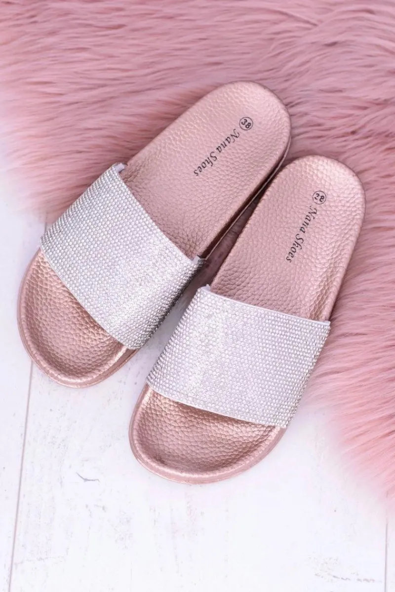 Outlet Boto Damskie Klapki Z Cyrkoniami MadameCristal Różowe