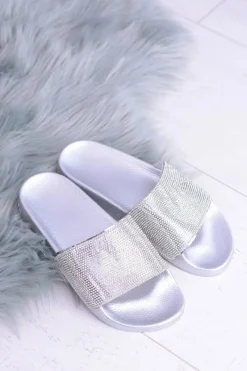 New Damskie Klapki Z Cyrkoniami LadyCristal Srebrne Damskie Klapki Sportowe|Klapki Damskie Klasyczne