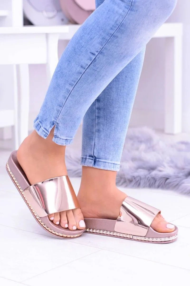 Hot Damskie Klapki z Dżetami Mirock Różowe Złoto Damskie Klapki Sportowe|Klapki Damskie Klasyczne