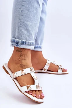 Sale Damskie Klapki Z Dużymi Ćwiekami Białe Mercure Damskie Klapki Damskie Klasyczne