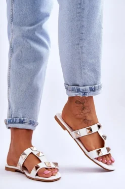 Sale Damskie Klapki Z Dużymi Ćwiekami Białe Mercure Damskie Klapki Damskie Klasyczne