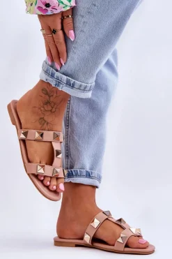 Outlet Boto Damskie Klapki Z Dużymi Ćwiekami Nude Mercure Różowy