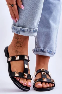 Hot Boto Damskie Klapki Z Dużymi Ćwiekami Czarne Mercure Czarny