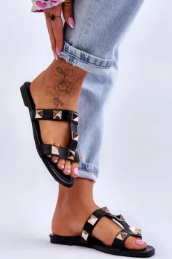 Hot Boto Damskie Klapki Z Dużymi Ćwiekami Czarne Mercure Czarny