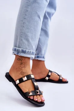 Hot Boto Damskie Klapki Z Dużymi Ćwiekami Czarne Mercure Czarny