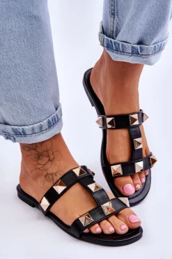 Hot Boto Damskie Klapki Z Dużymi Ćwiekami Czarne Mercure Czarny