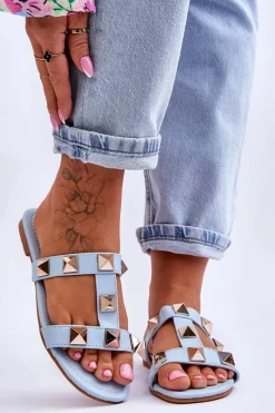 Klapki Damskie Klasyczne>Boto Damskie Klapki Z Dużymi Ćwiekami e Mercure Niebieski