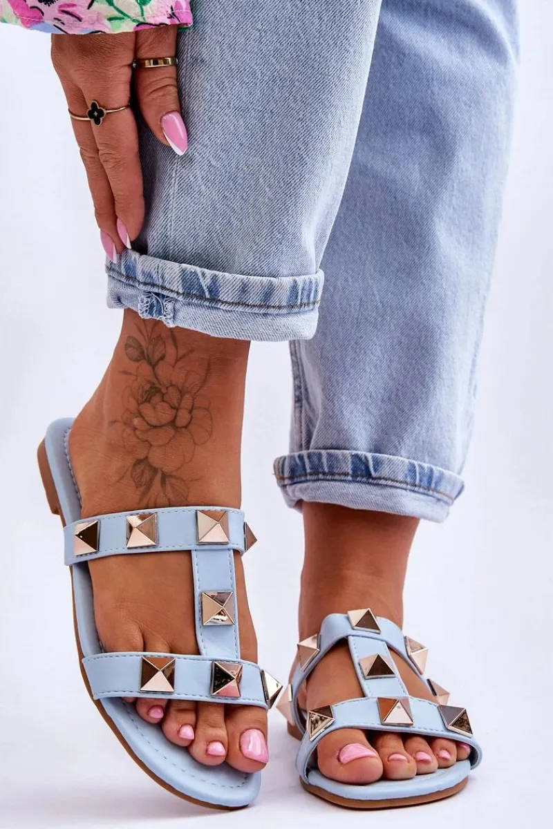 Klapki Damskie Klasyczne>Boto Damskie Klapki Z Dużymi Ćwiekami e Mercure Niebieski