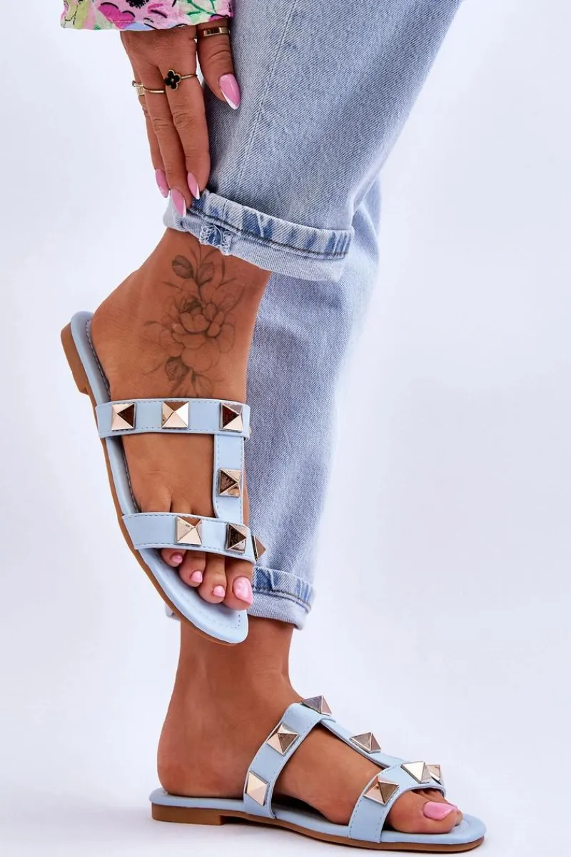 Klapki Damskie Klasyczne>Boto Damskie Klapki Z Dużymi Ćwiekami e Mercure Niebieski