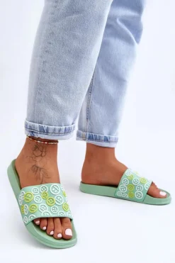 Sale Damskie Klapki Z Emotikonami Zielone Cosette Damskie Klapki Sportowe|Klapki Basenowe