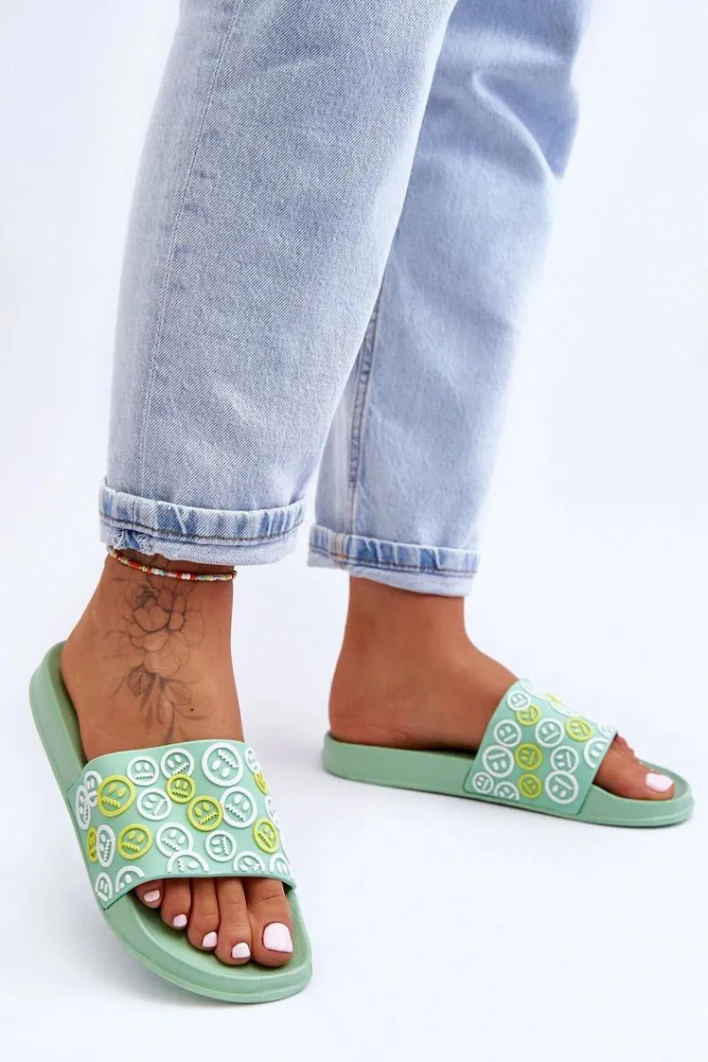 Sale Damskie Klapki Z Emotikonami Zielone Cosette Damskie Klapki Sportowe|Klapki Basenowe