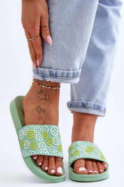 Sale Damskie Klapki Z Emotikonami Zielone Cosette Damskie Klapki Sportowe|Klapki Basenowe