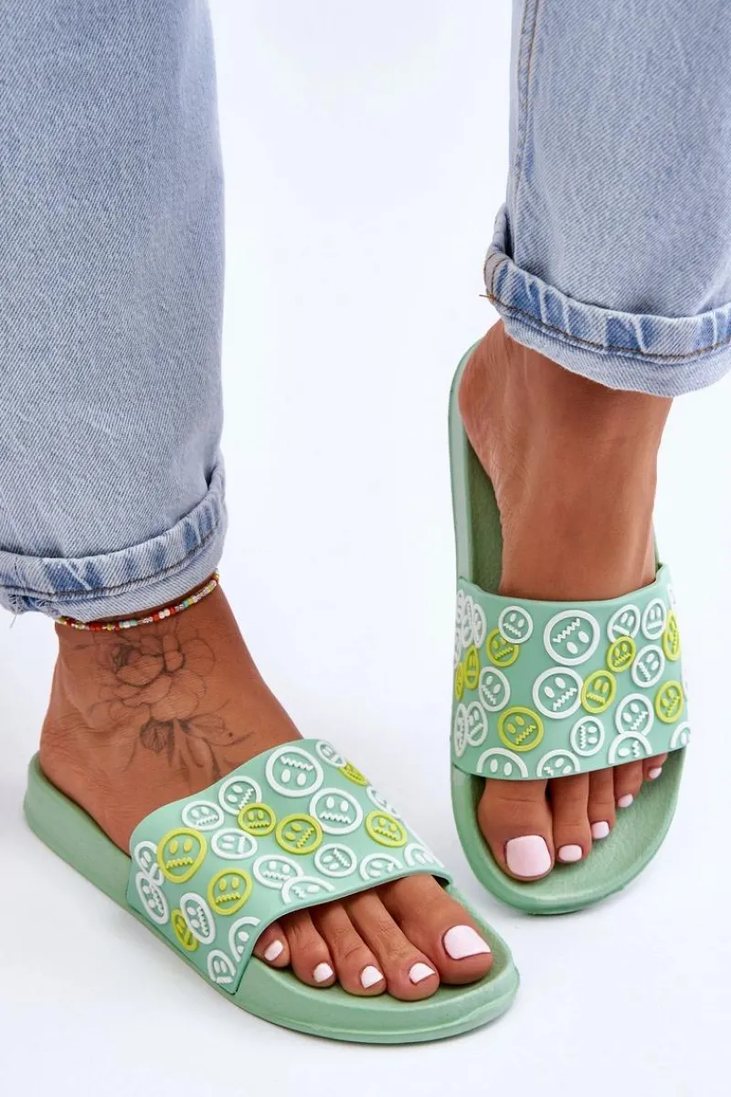 Sale Damskie Klapki Z Emotikonami Zielone Cosette Damskie Klapki Sportowe|Klapki Basenowe