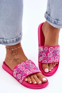 Discount Damskie Klapki Z Emotikonami Fuksja Cosette Damskie Klapki Sportowe|Klapki Basenowe