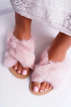 Best Boto Damskie Klapki Z Futerkiem Lu Boo Różowe