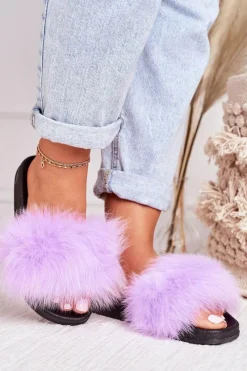 Klapki Z Futerkiem|Klapki Damskie Klasyczne>Boto Damskie Klapki z Futerkiem Fioletowe Belmondo