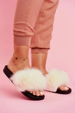 Discount Damskie Klapki z Futerkiem Białe Belmondo Damskie Klapki Z Futerkiem|Klapki Damskie Klasyczne