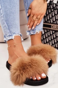 Klapki Z Futerkiem|Klapki Damskie Klasyczne>Boto Damskie Klapki z Futerkiem Camel Belmondo