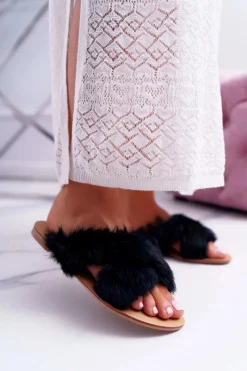 Best Damskie Klapki Z Futerkiem Lu Boo Czarne Damskie Klapki Z Futerkiem|Klapki Damskie Klasyczne