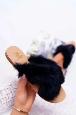 Best Damskie Klapki Z Futerkiem Lu Boo Czarne Damskie Klapki Z Futerkiem|Klapki Damskie Klasyczne