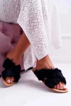 Best Damskie Klapki Z Futerkiem Lu Boo Czarne Damskie Klapki Z Futerkiem|Klapki Damskie Klasyczne