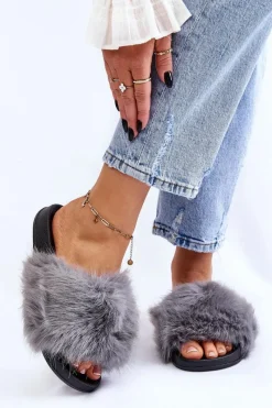 Best Damskie Klapki Z Futerkiem Szare Kennet Damskie Klapki Z Futerkiem|Klapki Damskie Klasyczne
