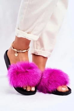 Hot Damskie Klapki z Futerkiem Fuksja Belmondo Damskie Klapki Z Futerkiem|Klapki Damskie Klasyczne