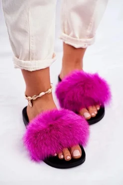 Hot Damskie Klapki z Futerkiem Fuksja Belmondo Damskie Klapki Z Futerkiem|Klapki Damskie Klasyczne