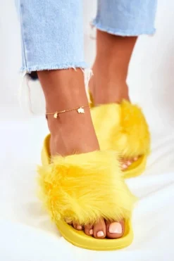 Klapki Z Futerkiem|Klapki Damskie Klasyczne>Boto Damskie Klapki Z Futerkiem Żółte Fur