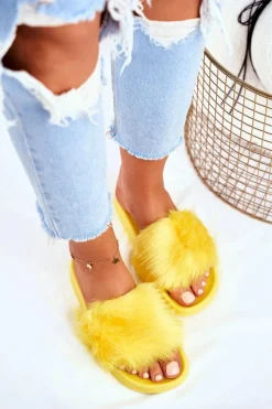Klapki Z Futerkiem|Klapki Damskie Klasyczne>Boto Damskie Klapki Z Futerkiem Żółte Fur