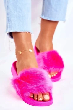 Online Boto Damskie Klapki Z Futerkiem Neon Fuksja Fur