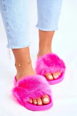 Online Boto Damskie Klapki Z Futerkiem Neon Fuksja Fur