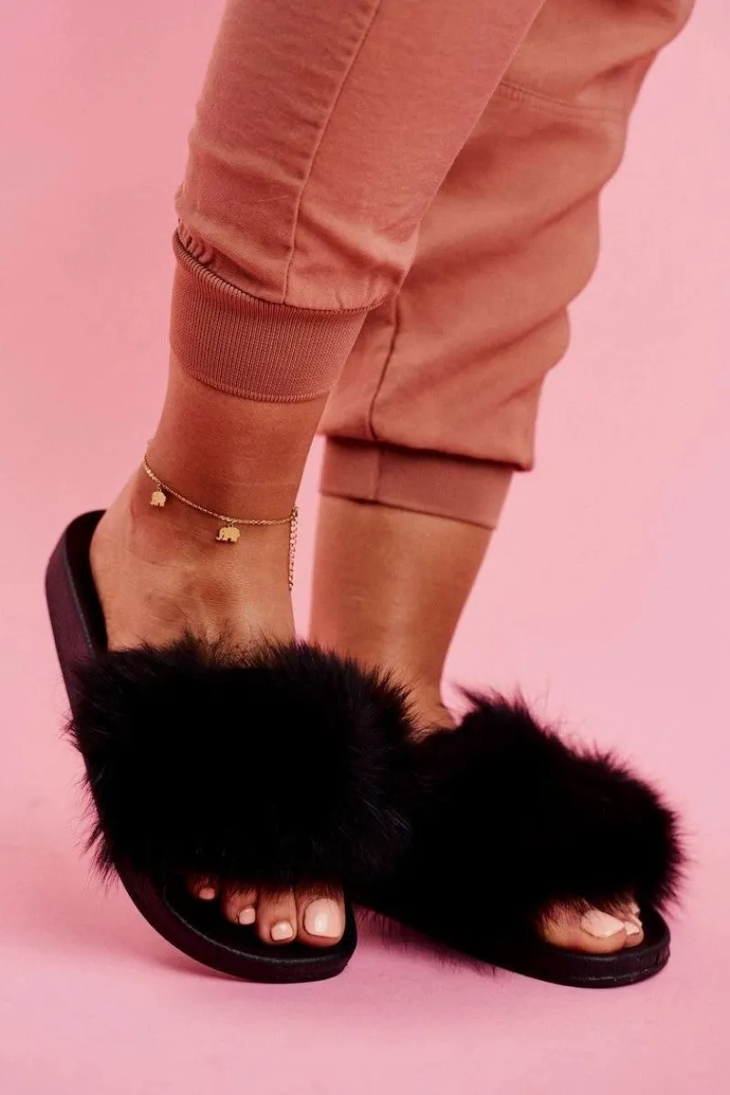 Sale Damskie Klapki z Futerkiem Czarne Belmondo Damskie Klapki Z Futerkiem|Klapki Damskie Klasyczne