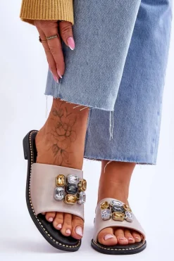 Clearance Damskie buty S.Barski Damskie Klapki Z Kamieniami S.Barski KV-2775-31 Nude