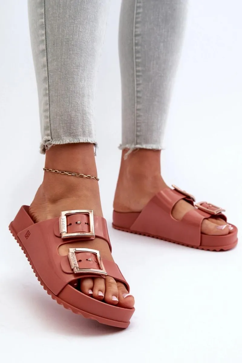 Best ZAXY Damskie Klapki Z Klamrami JJ285246 Brudny Róż