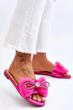 Sale Damskie Klapki Z Kokardą I Cyrkoniami Fuksja Jolene Damskie Klapki Damskie Klasyczne